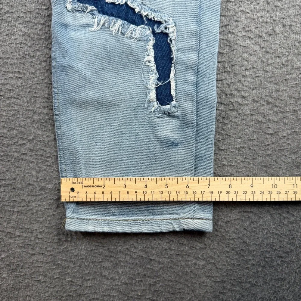 boohooMAN Jeans Men's 28 Blue Distressed Patchwork Straight Leg Streetwear